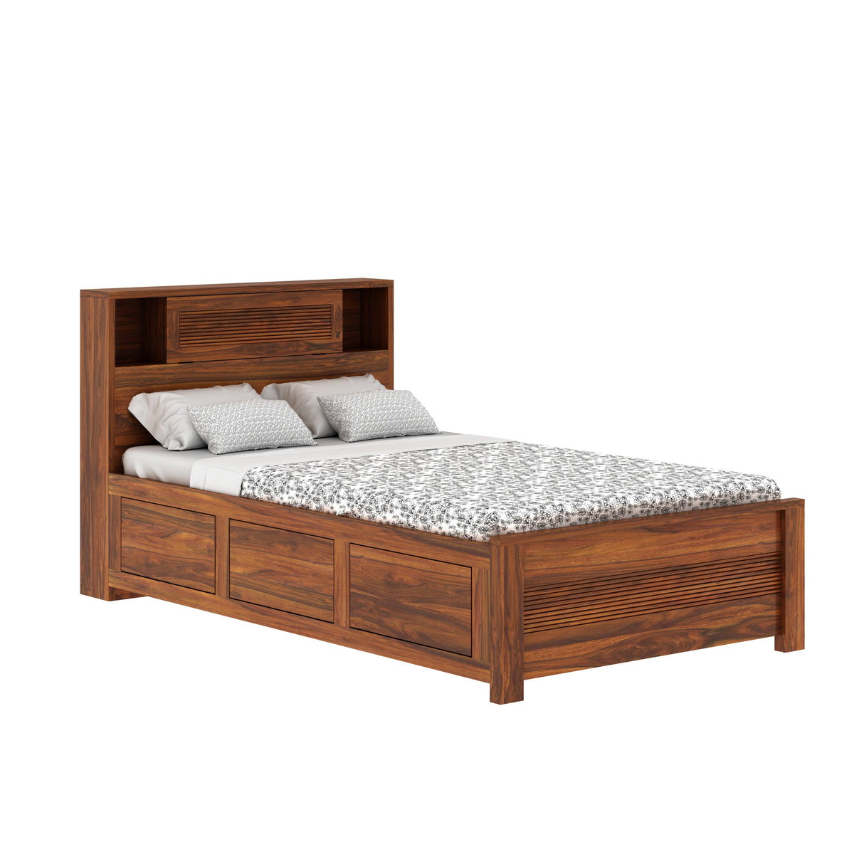 Maharaja Groove Solid Sheesham Wood 4 Feet Bed With Box Storage - 1 Year Warranty