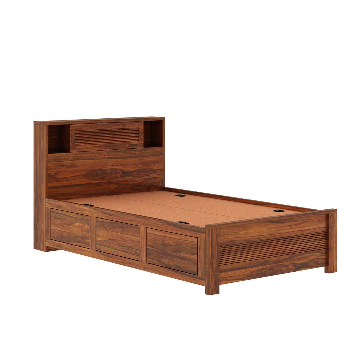 Maharaja Groove Solid Sheesham Wood 4 Feet Bed With Box Storage - 1 Year Warranty