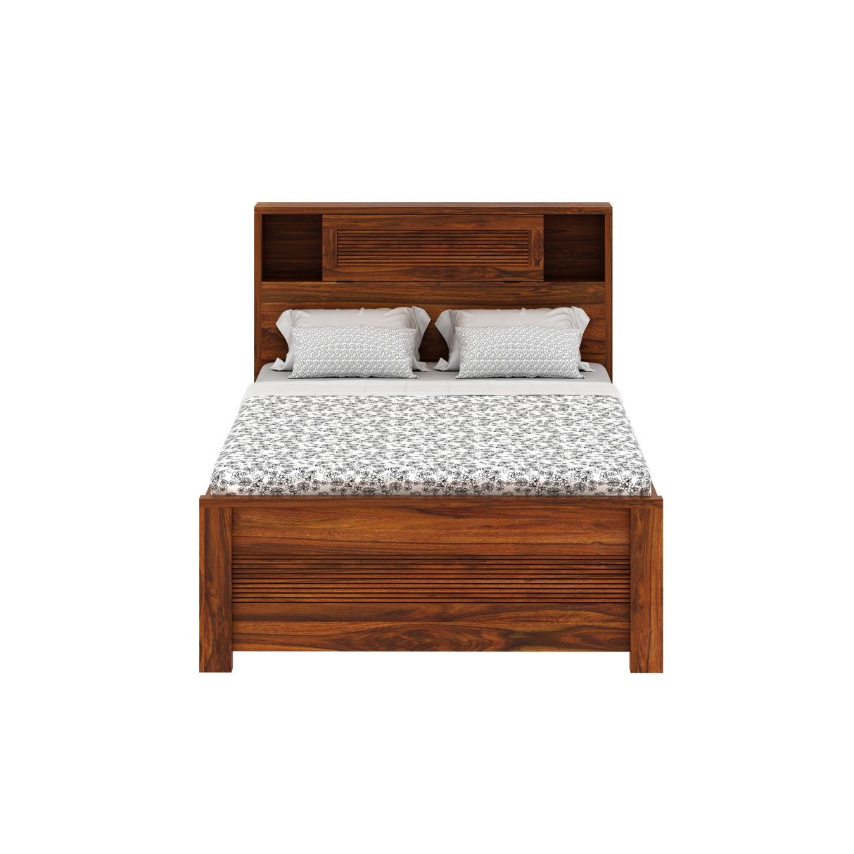 Maharaja Groove Solid Sheesham Wood 4 Feet Bed With Box Storage - 1 Year Warranty