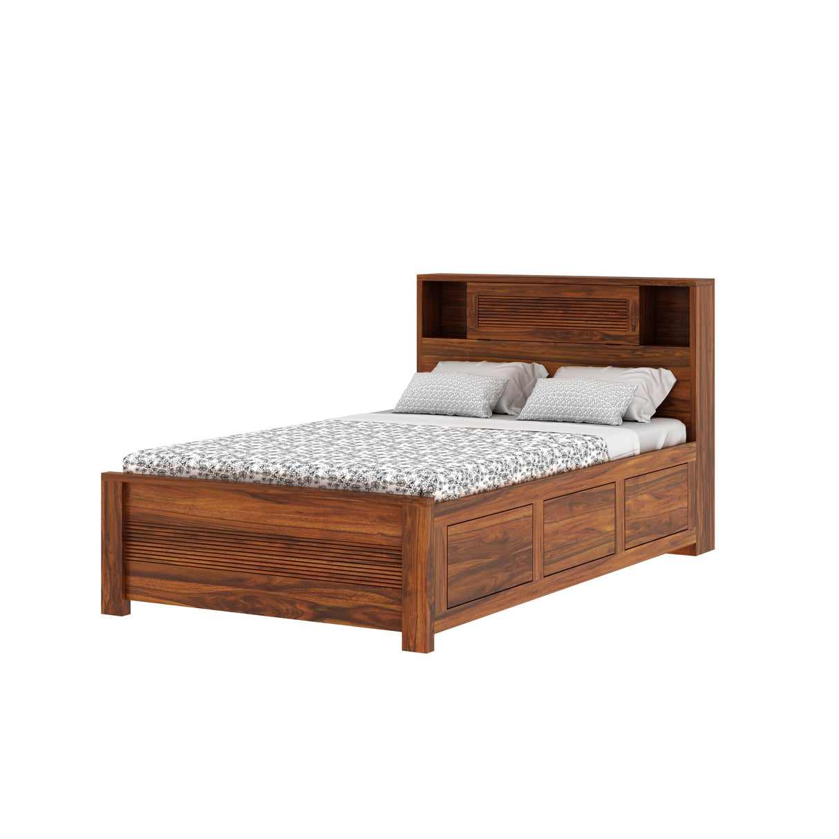 Maharaja Groove Solid Sheesham Wood 4 Feet Bed With Box Storage - 3 years Warranty