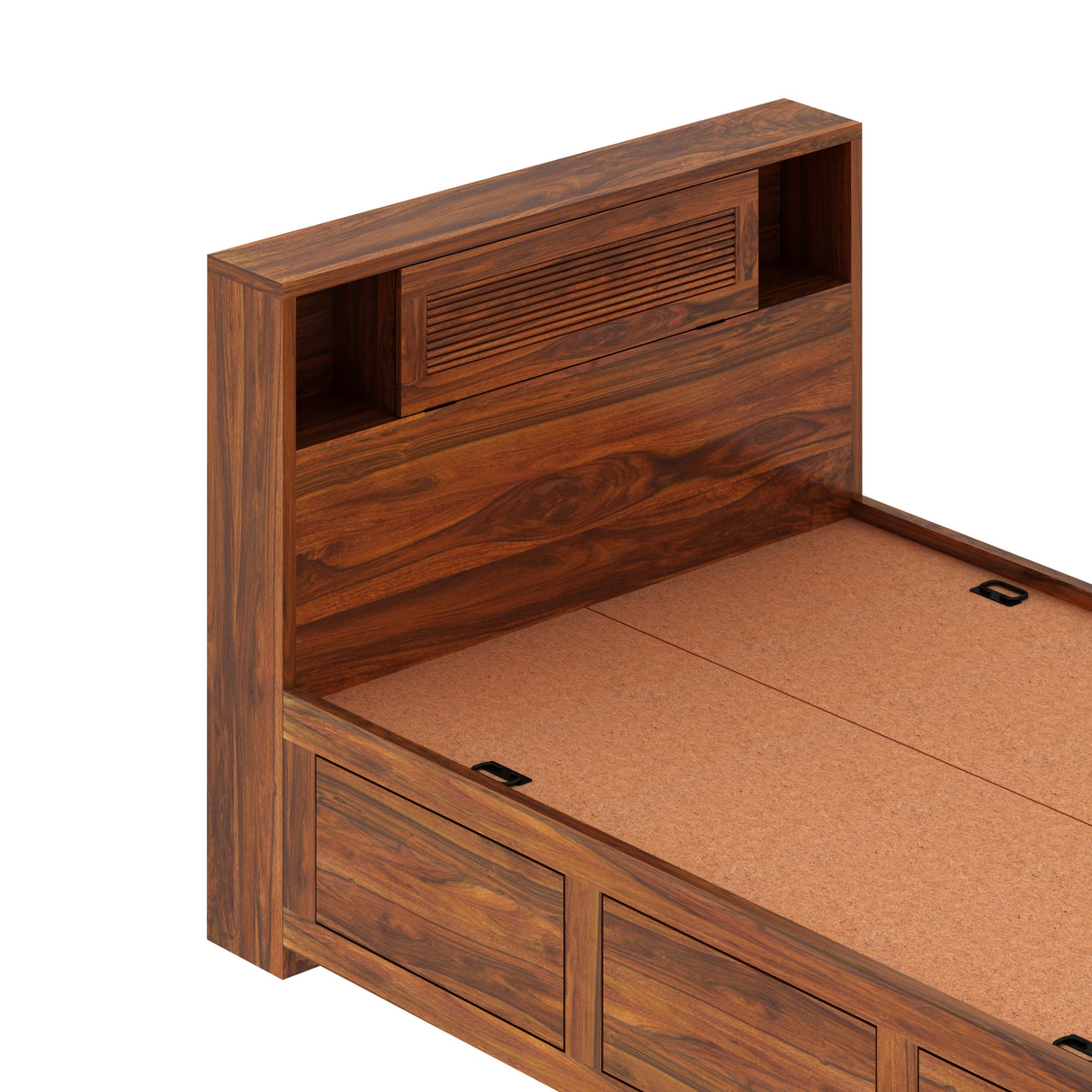 Maharaja Groove Solid Sheesham Wood 4 Feet Bed With Box Storage - 1 Year Warranty