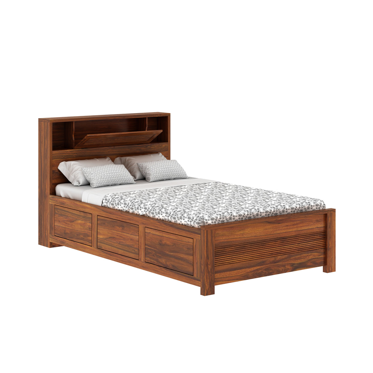 Maharaja Groove Solid Sheesham Wood 4 Feet Bed With Box Storage - 1 Year Warranty