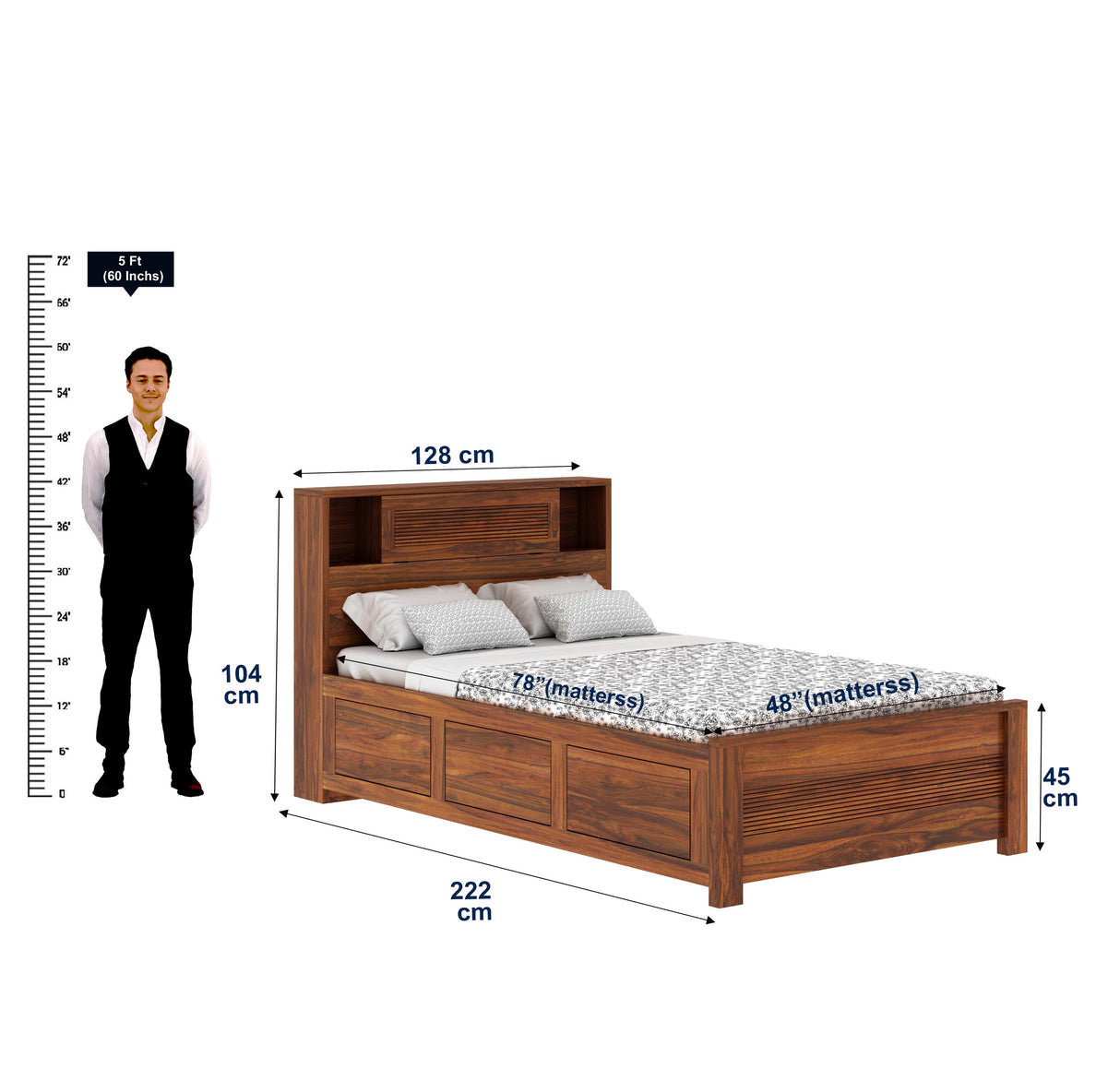 Maharaja Groove Solid Sheesham Wood 4 Feet Bed With Box Storage - 3 years Warranty