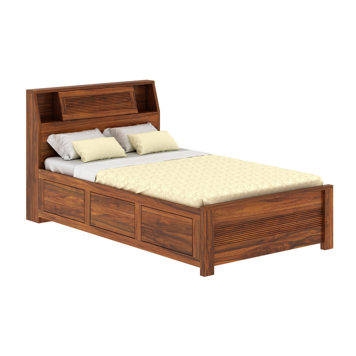 Marine Groove Solid Sheesham Wood 4 Feet Bed With Box Storage(BIG HEADREST)- 3 years Warranty