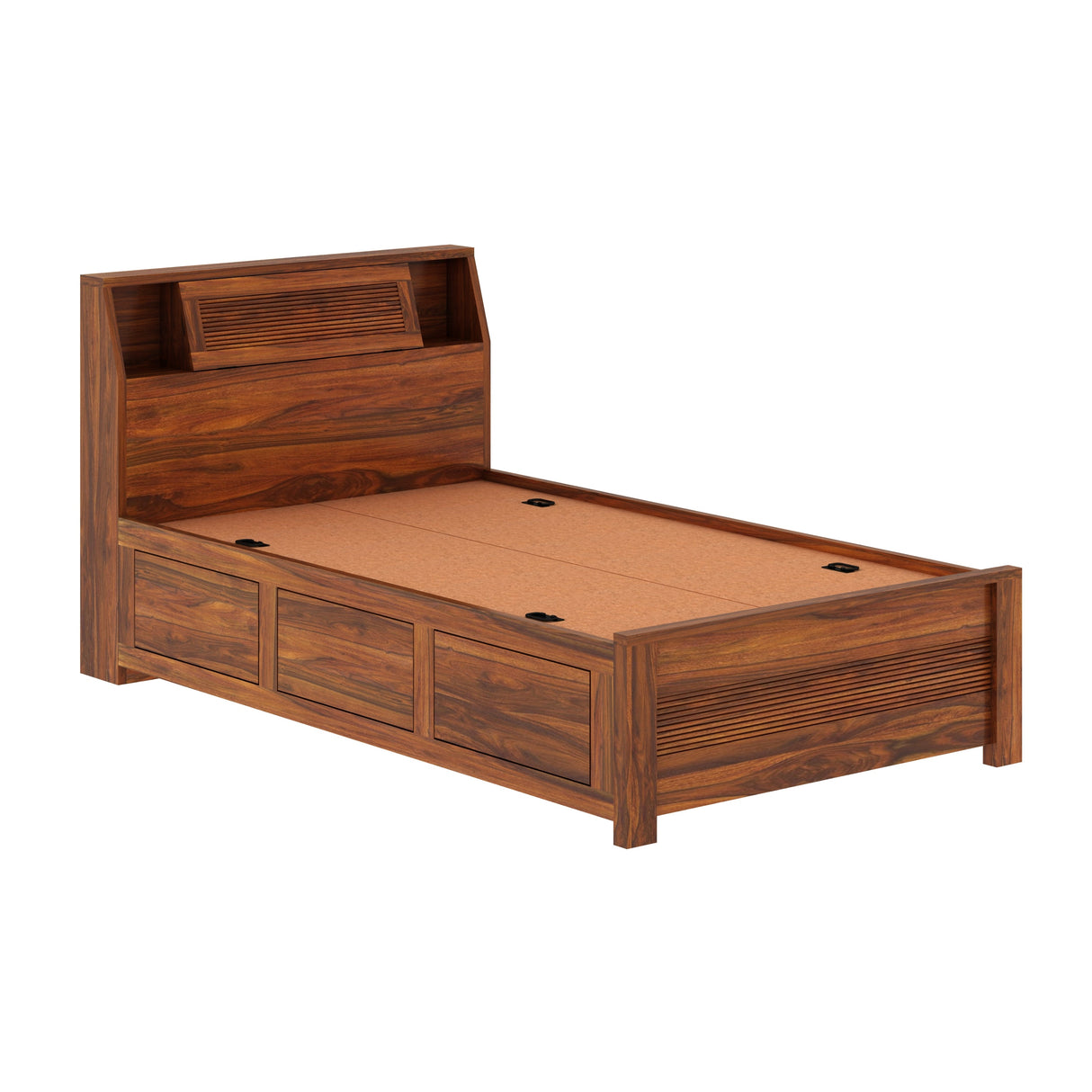 Marine Groove Solid Sheesham Wood 4 Feet Bed With Box Storage(BIG HEADREST)- 3 years Warranty