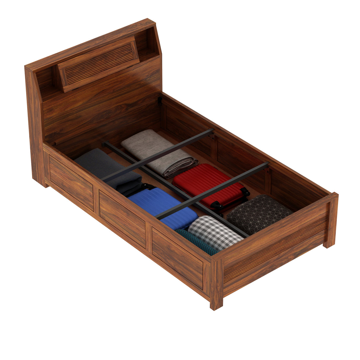 Marine Groove Solid Sheesham Wood 4 Feet Bed With Box Storage(BIG HEADREST)- 3 years Warranty