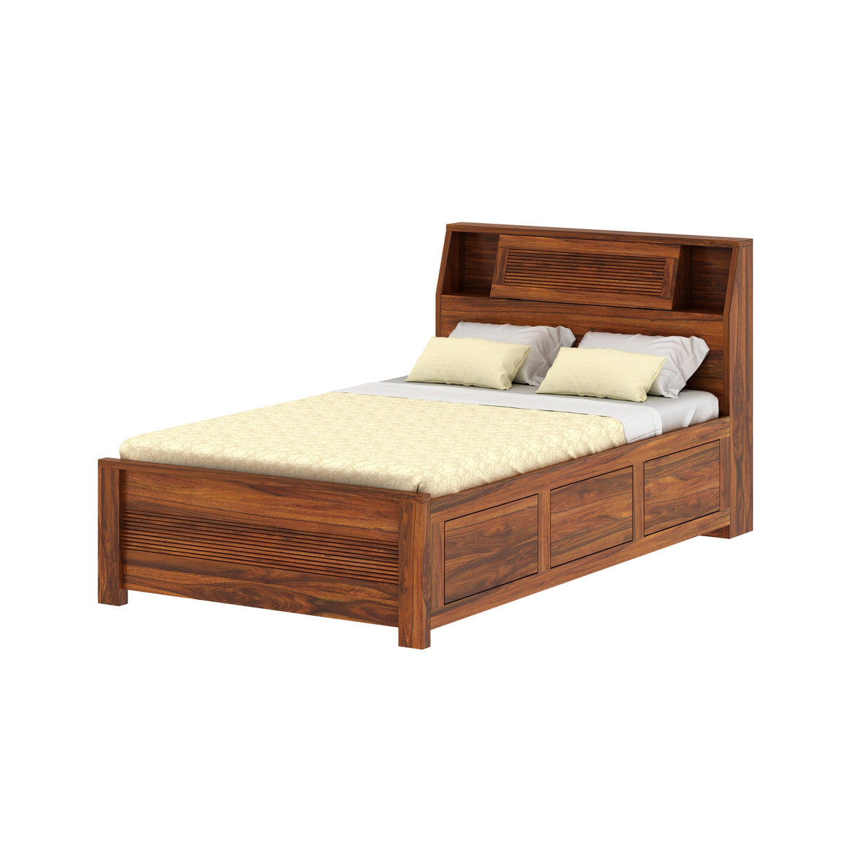 Marine Groove Solid Sheesham Wood 4 Feet Bed With Box Storage(BIG HEADREST)- 3 years Warranty