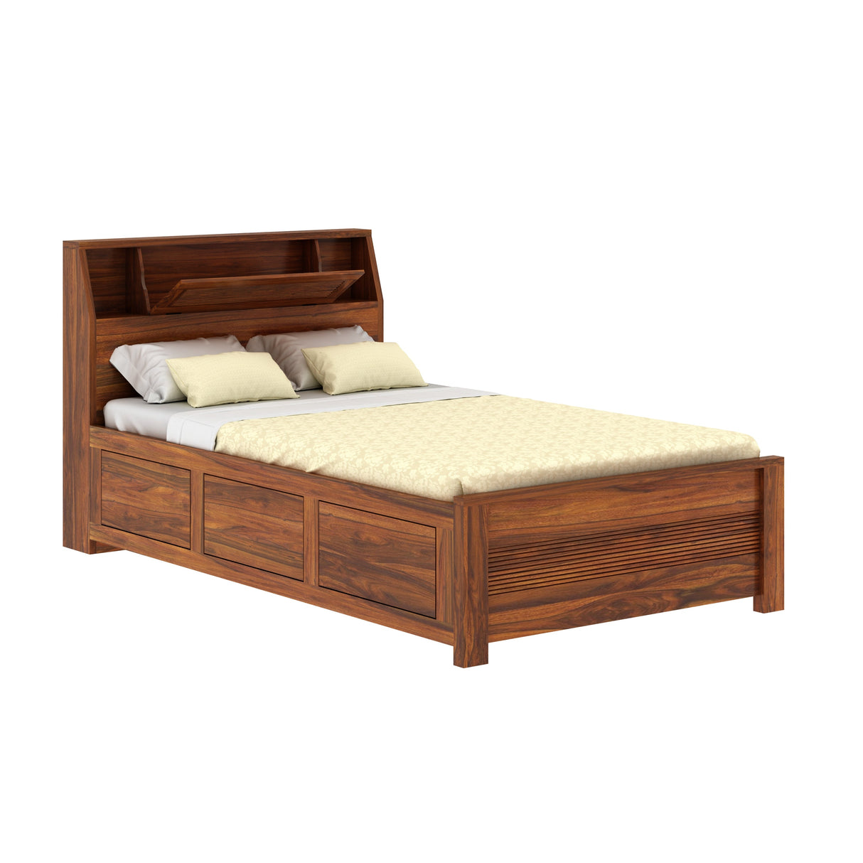 Marine Groove Solid Sheesham Wood 4 Feet Bed With Box Storage(BIG HEADREST)- 3 years Warranty