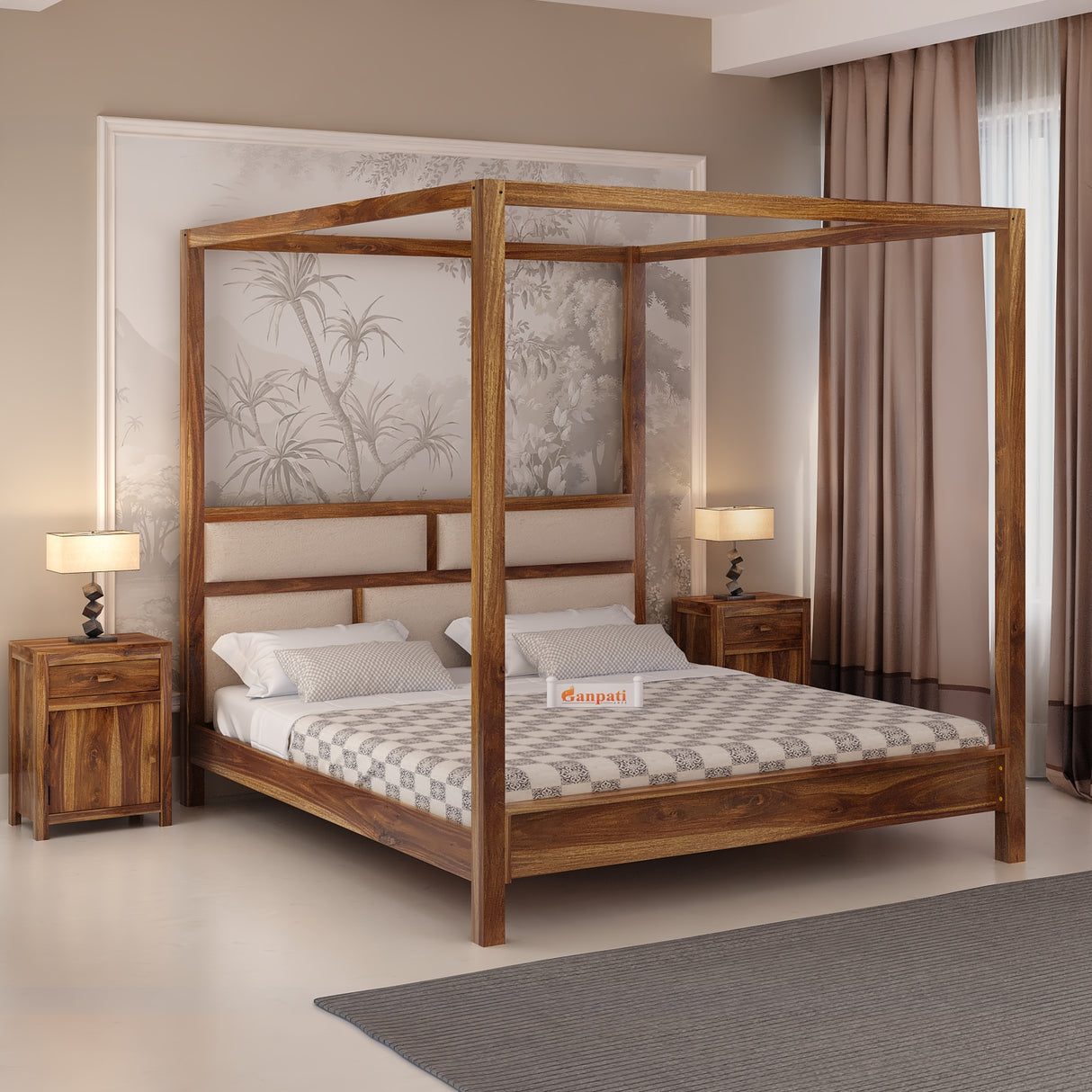 Maurus Solid Sheesham Wood Poster Bed - 3 Years Warranty