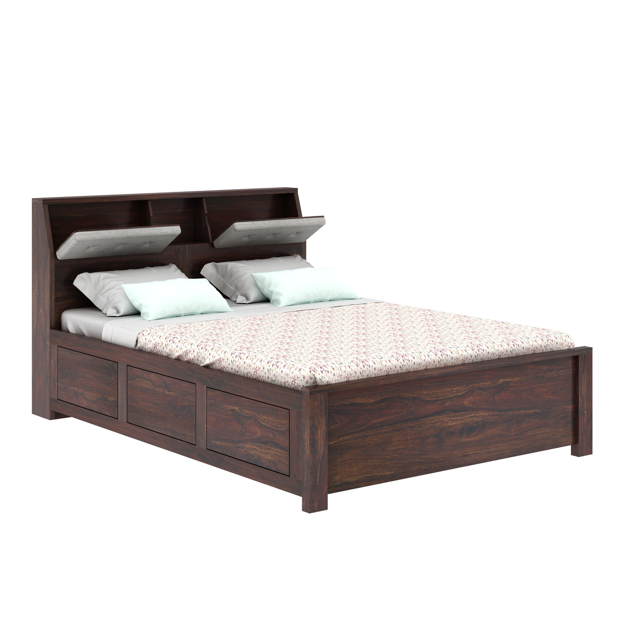 Marine Solid Sheesham Wood Bed With Box Storage(BIG HEADREST)- 1 Year Warranty