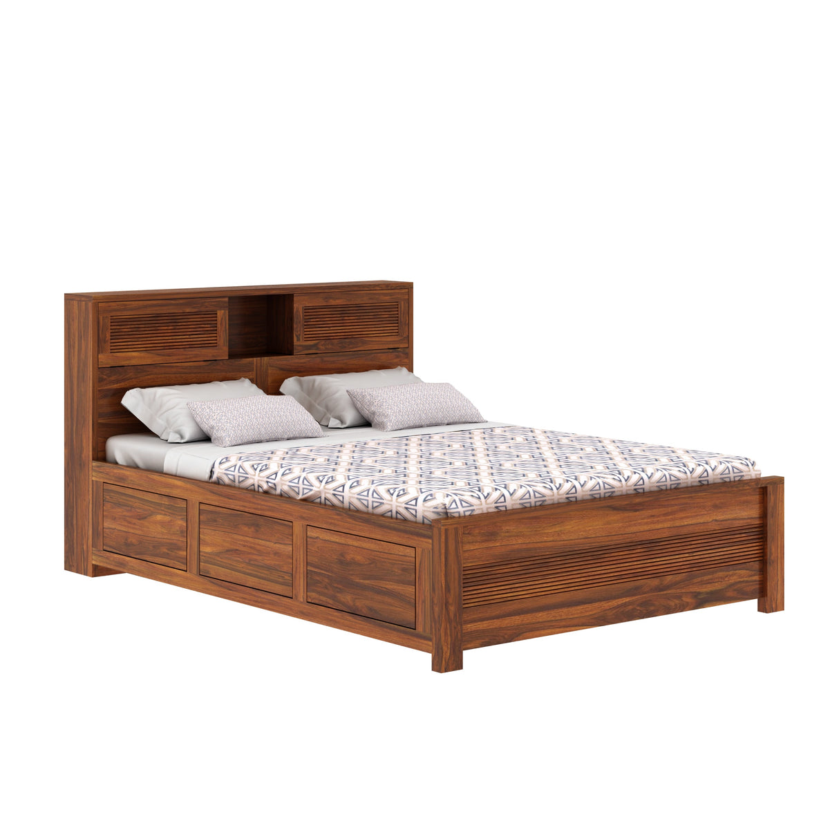 Maharaja Groove Solid Sheesham Wood Bed With Box Storage - 3 years Warranty