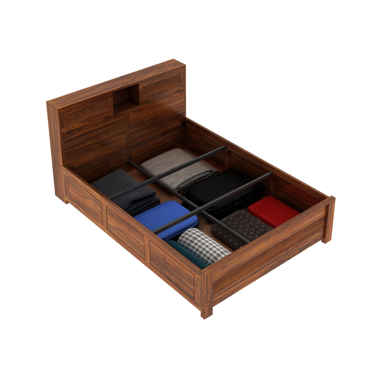 Maharaja Groove Solid Sheesham Wood Bed With Box Storage - 3 years Warranty