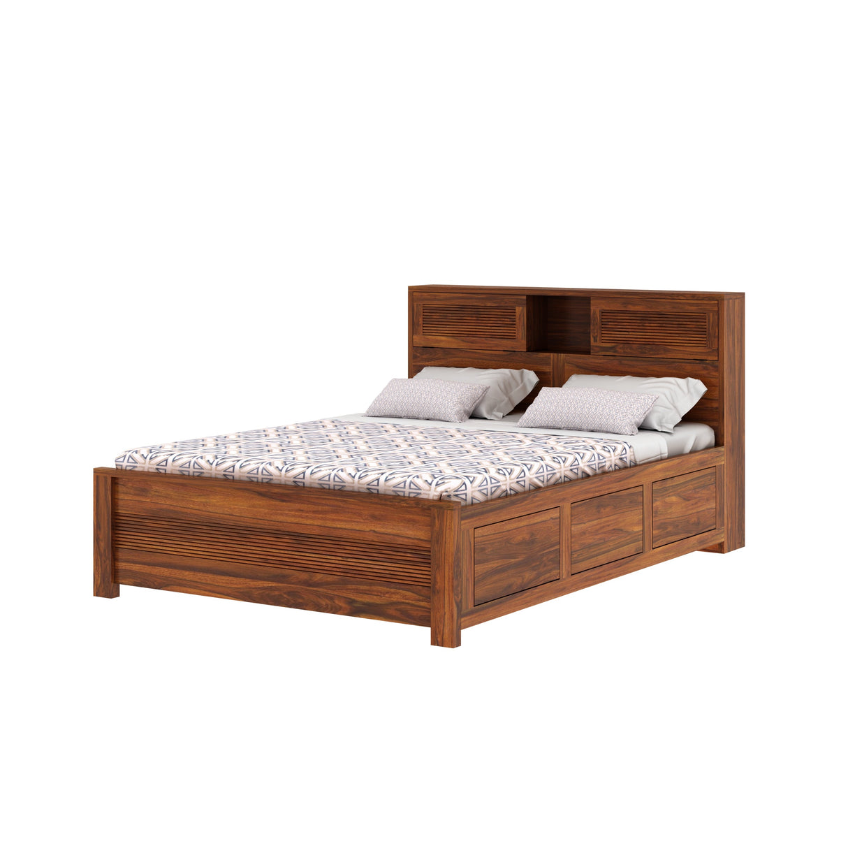 Maharaja Groove Solid Sheesham Wood Bed With Box Storage - 3 years Warranty