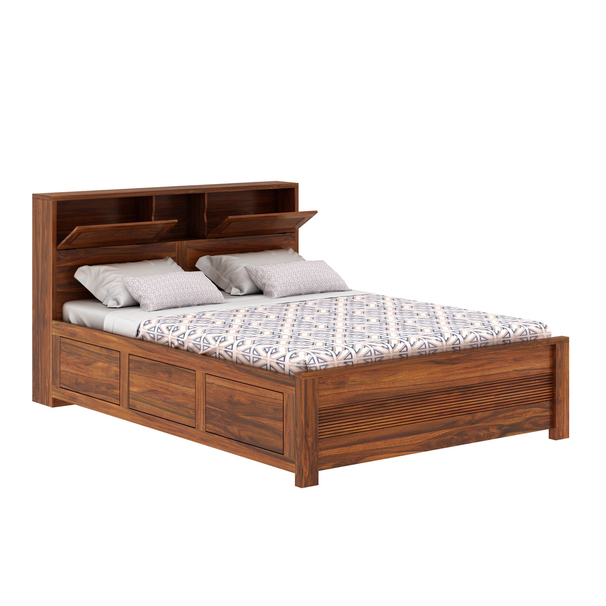 Maharaja Groove Solid Sheesham Wood Bed With Box Storage - 3 years Warranty