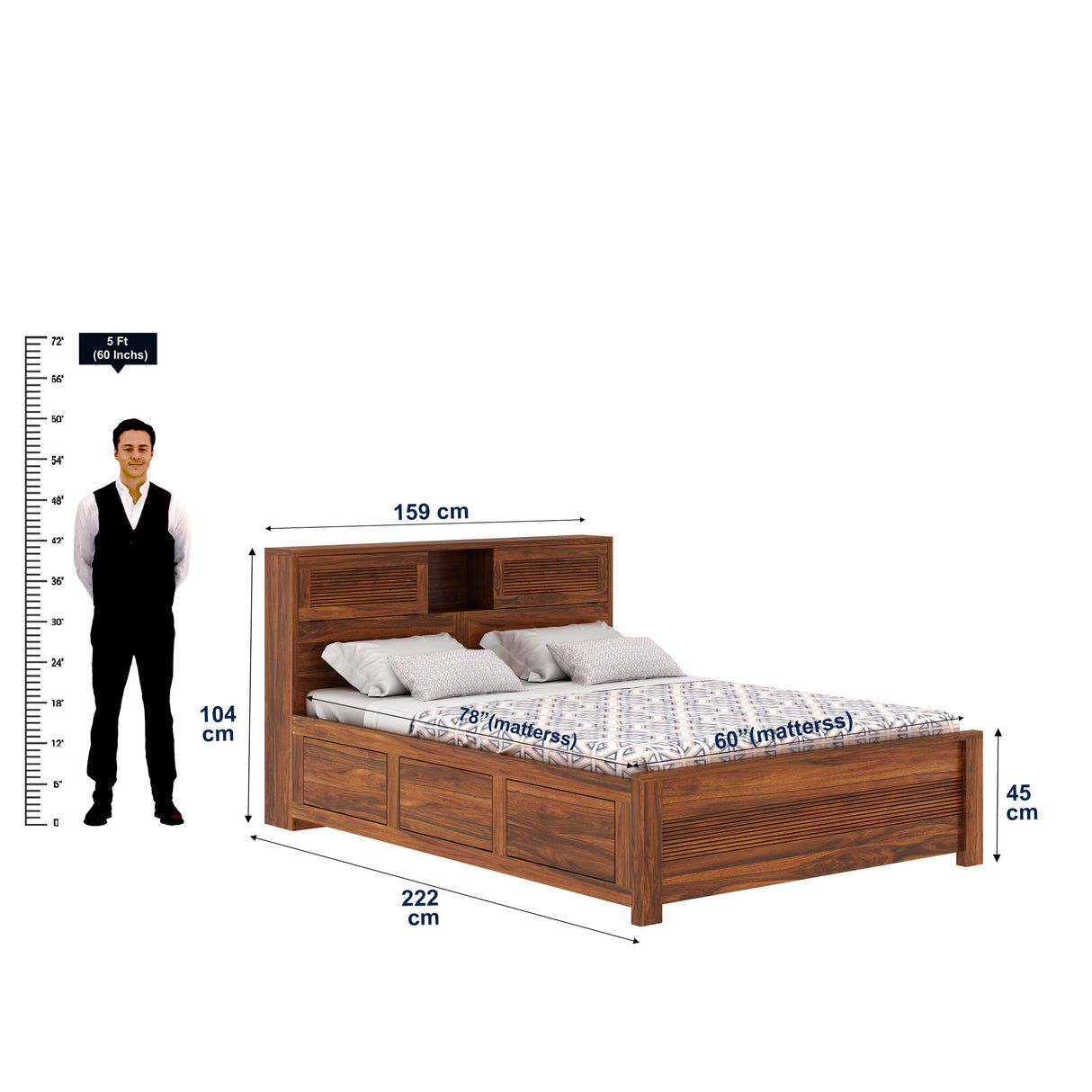 Maharaja Groove Solid Sheesham Wood Bed With Box Storage - 3 years Warranty