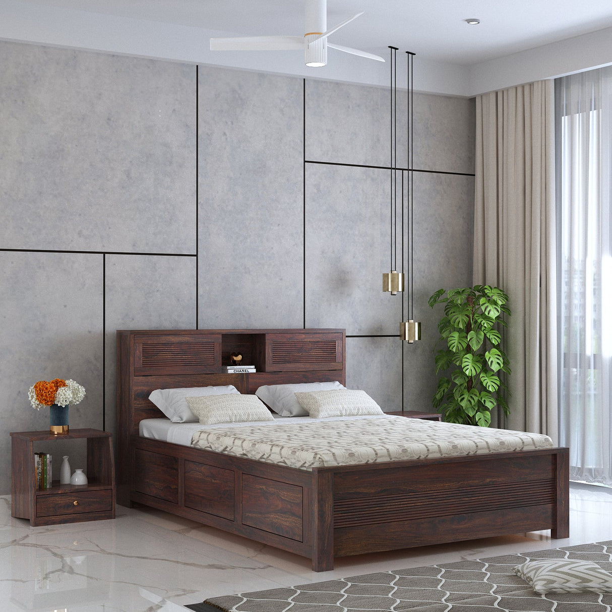 Maharaja Groove Solid Sheesham Wood Bed With Box Storage - 3 years Warranty