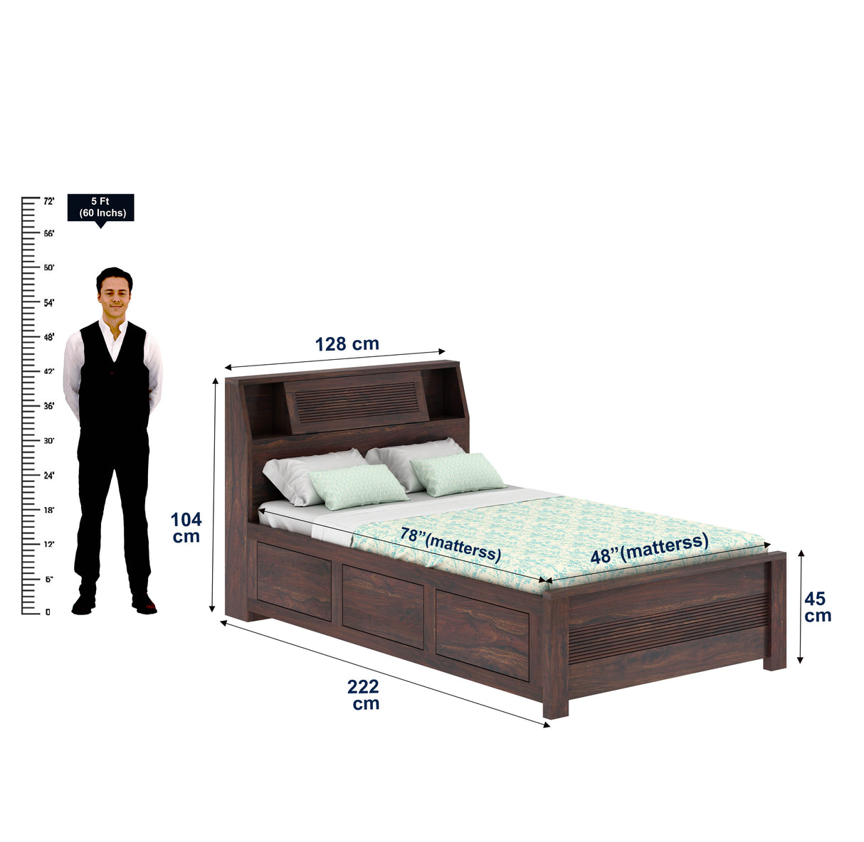 Marine Groove Solid Sheesham Wood 4 Feet Bed With Box Storage(BIG HEADREST)- 3 years Warranty