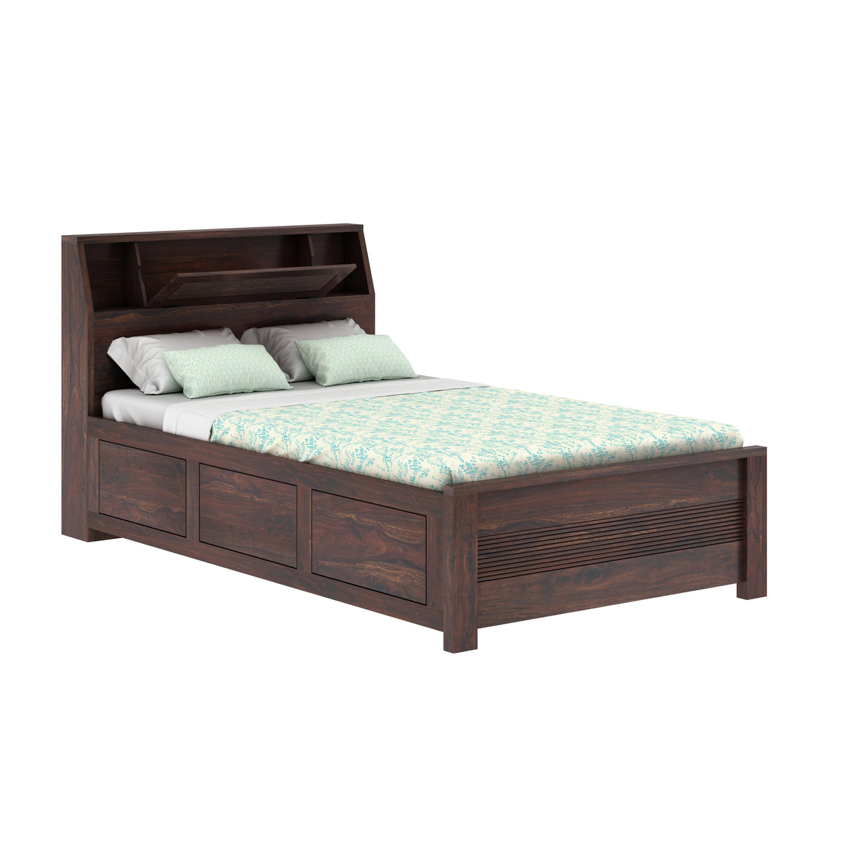 Marine Groove Solid Sheesham Wood 4 Feet Bed With Box Storage(BIG HEADREST)- 3 years Warranty