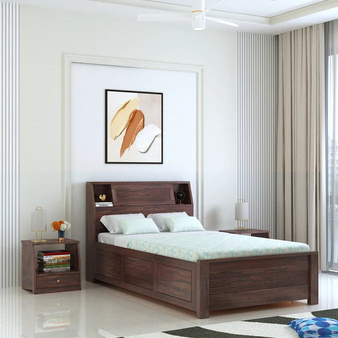 Marine Groove Solid Sheesham Wood 4 Feet Bed With Box Storage(BIG HEADREST)- 3 years Warranty features