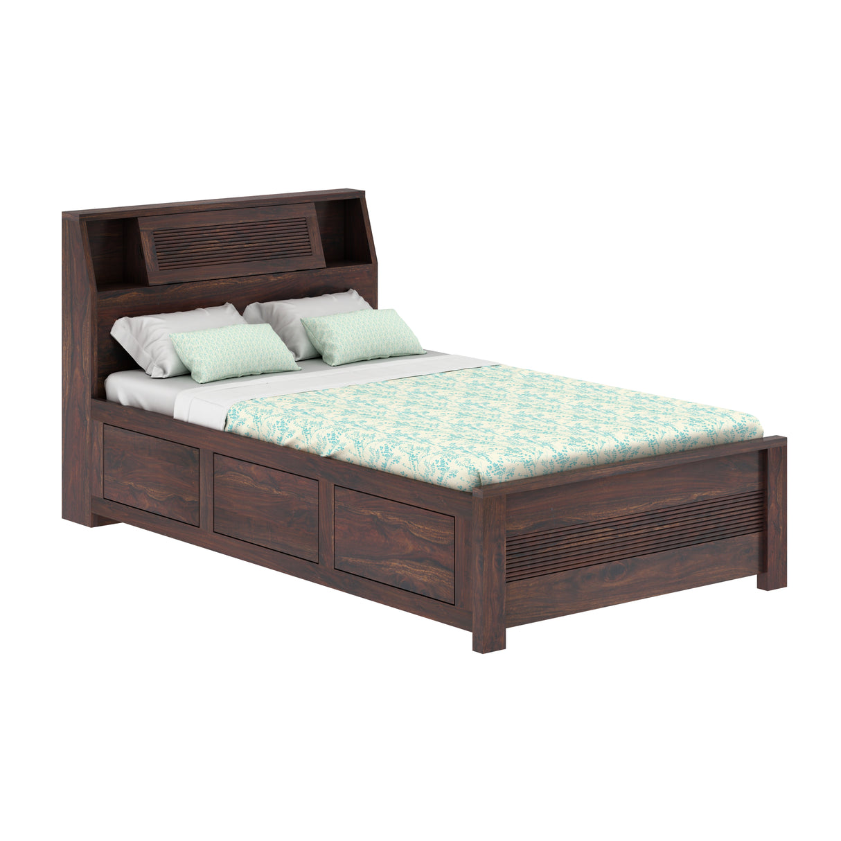Marine Groove Solid Sheesham Wood 4 Feet Bed With Box Storage(BIG HEADREST)- 3 years Warranty