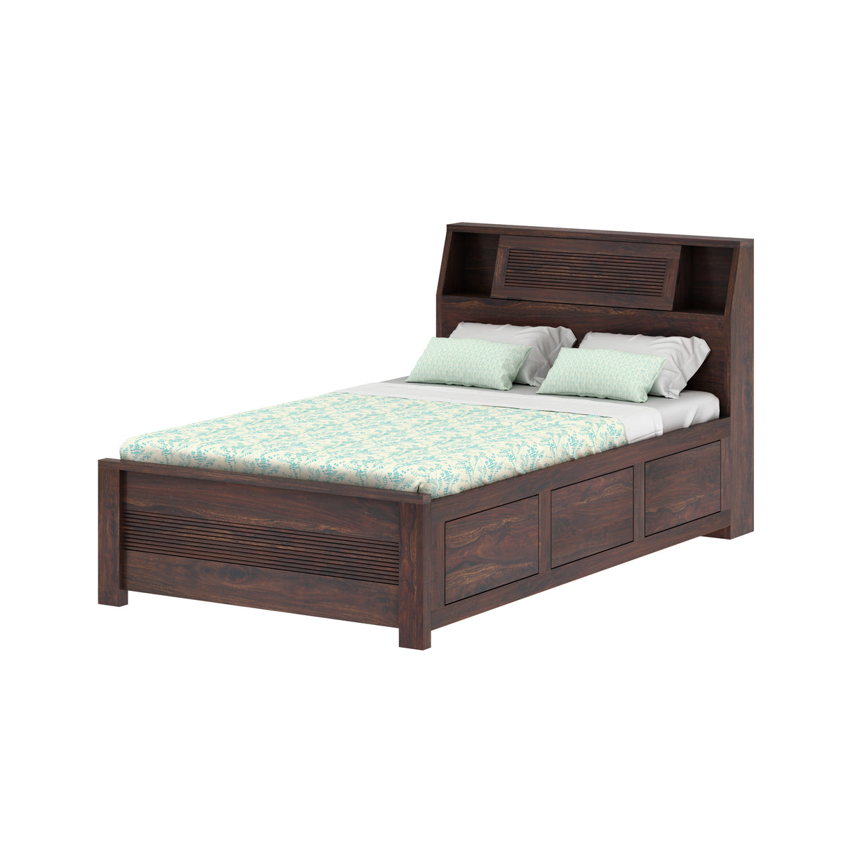 Marine Groove Solid Sheesham Wood 4 Feet Bed With Box Storage(BIG HEADREST)- 3 years Warranty