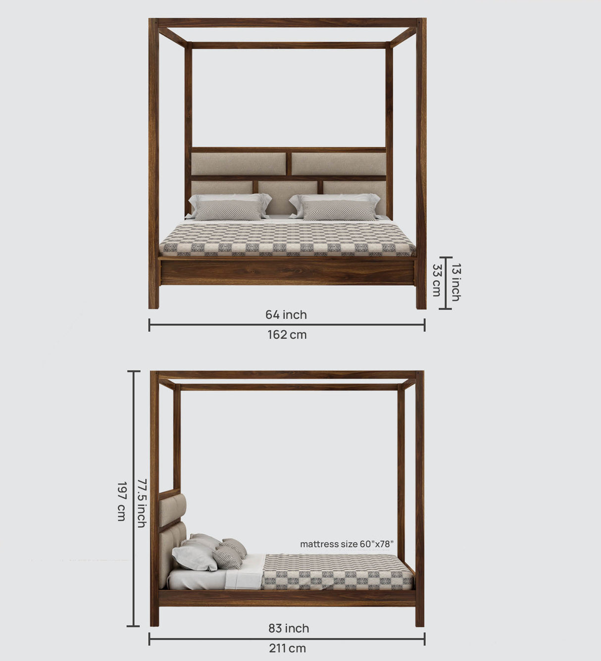Maurus Solid Sheesham Wood Poster Bed - 3 Years Warranty