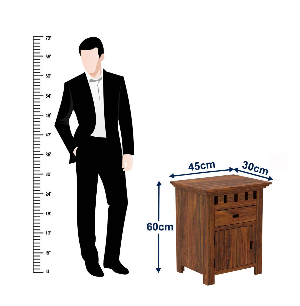 Armania Bedside Table With Storage in Solid Sheesham Wood - 3 Years Warranty