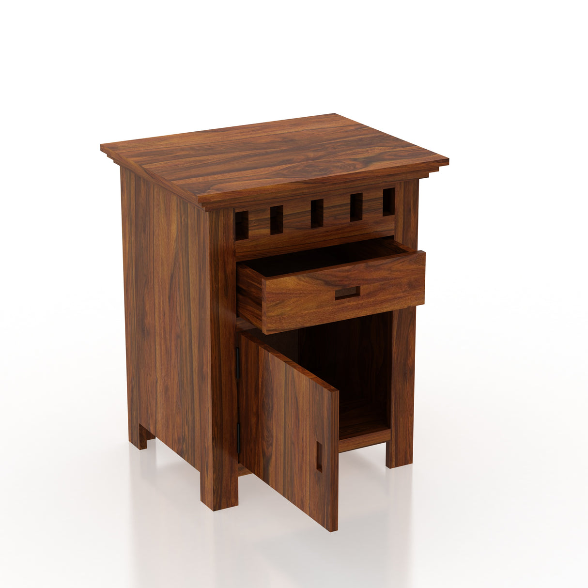 Armania Bedside Table With Storage in Solid Sheesham Wood - 3 Years Warranty