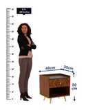 Wave Solid Sheesham Wood Bedside With Granite Top and Storage - 3 Years Warranty