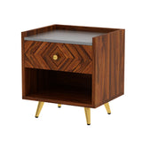 Wave Solid Sheesham Wood Bedside With Gray Top and Storage - 3 Years Warranty