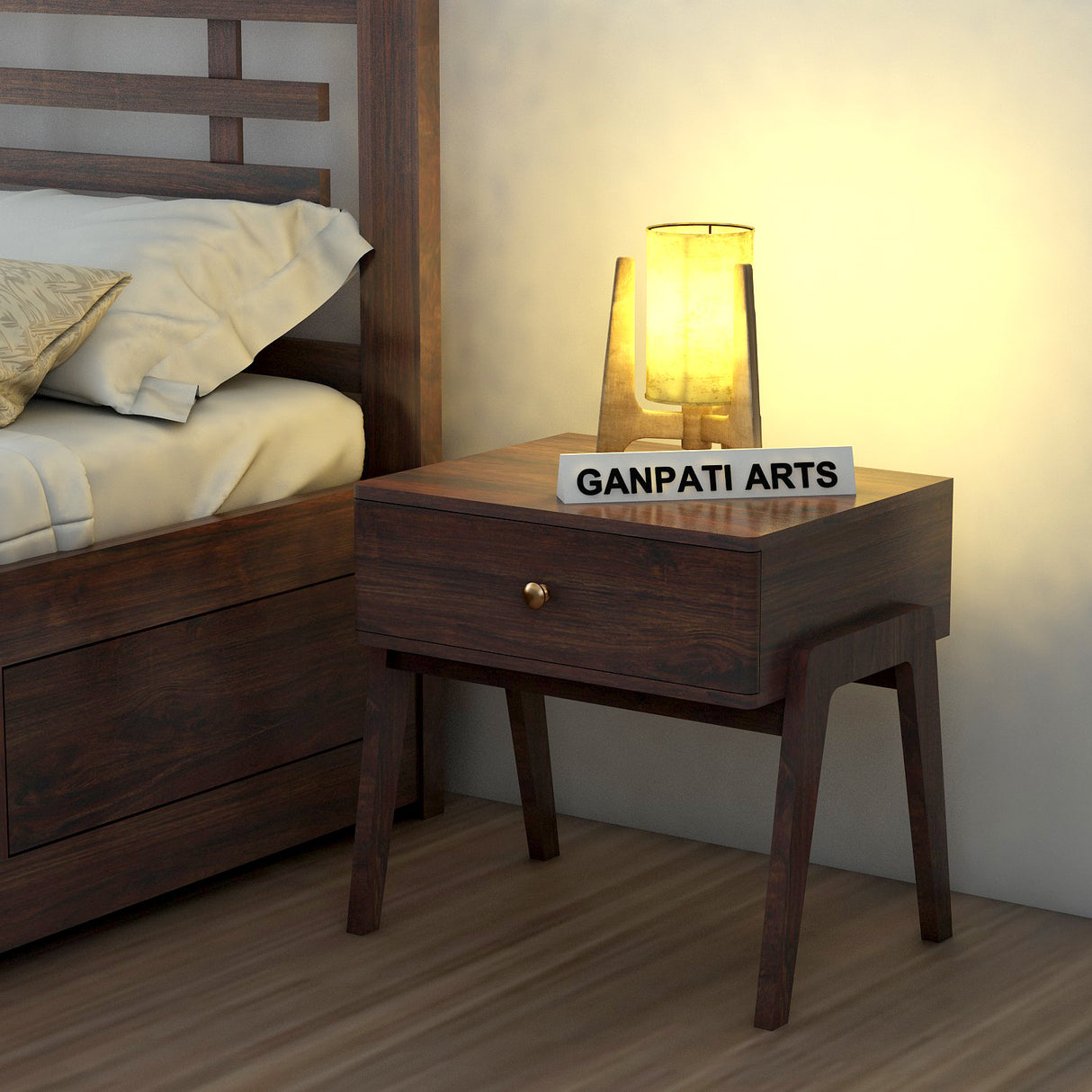Lyon Solid Sheesham Wood Bedside Table With One Drawer - 3 Years Warranty
