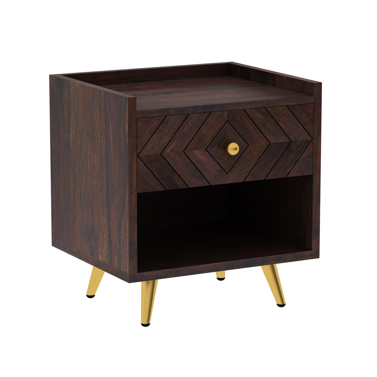 Wave Solid Sheesham Wood Bedside With Storage - 3 Years Warranty