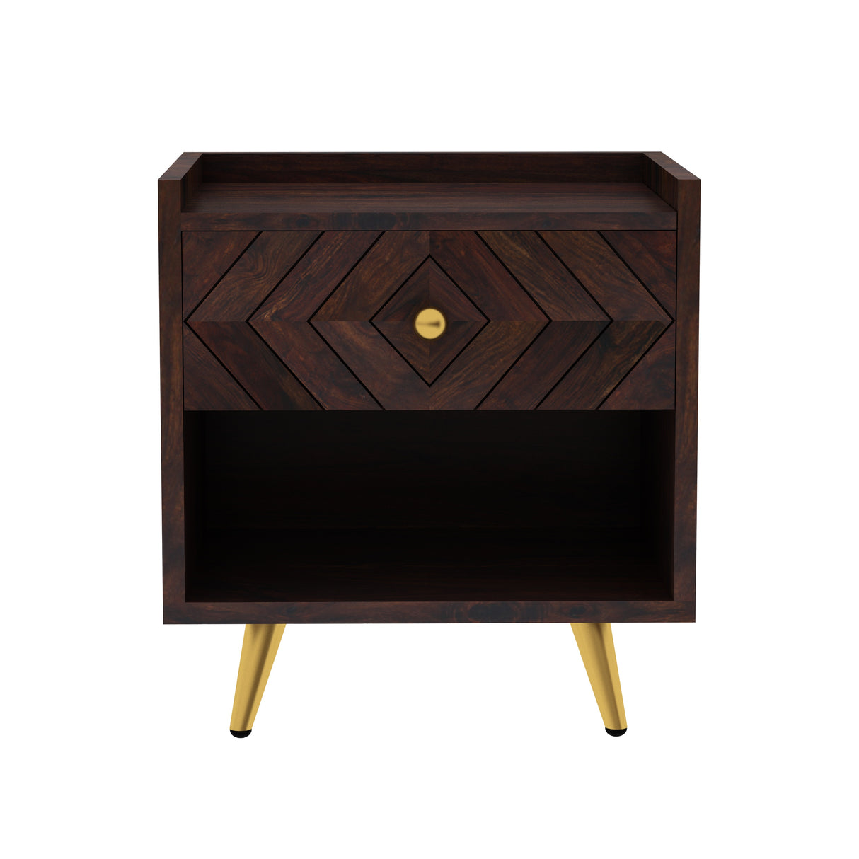 Wave Solid Sheesham Wood Bedside With Storage - 3 Years Warranty