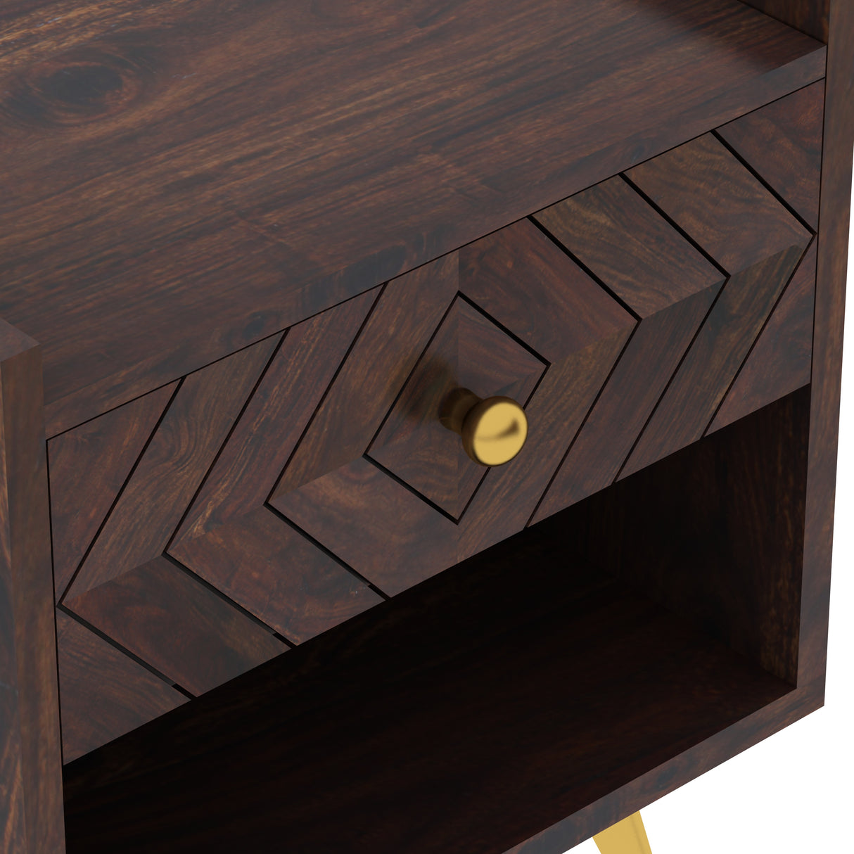 Wave Solid Sheesham Wood Bedside With Storage - 3 Years Warranty