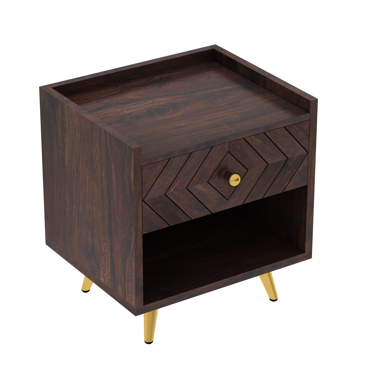 Wave Solid Sheesham Wood Bedside With Storage - 3 Years Warranty