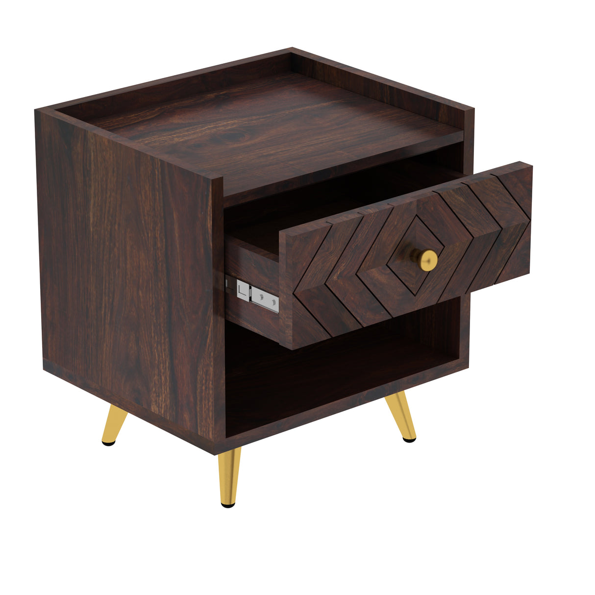 Wave Solid Sheesham Wood Bedside With Storage - 3 Years Warranty