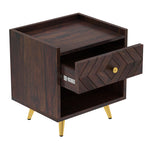 Wave Solid Sheesham Wood Bedside With Storage - 3 Years Warranty