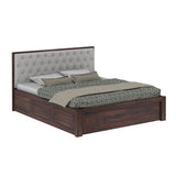Decan Solid Sheesham Wood Bed with Hydraulic Storage and Upholstery Headboard - 3 Years Warranty