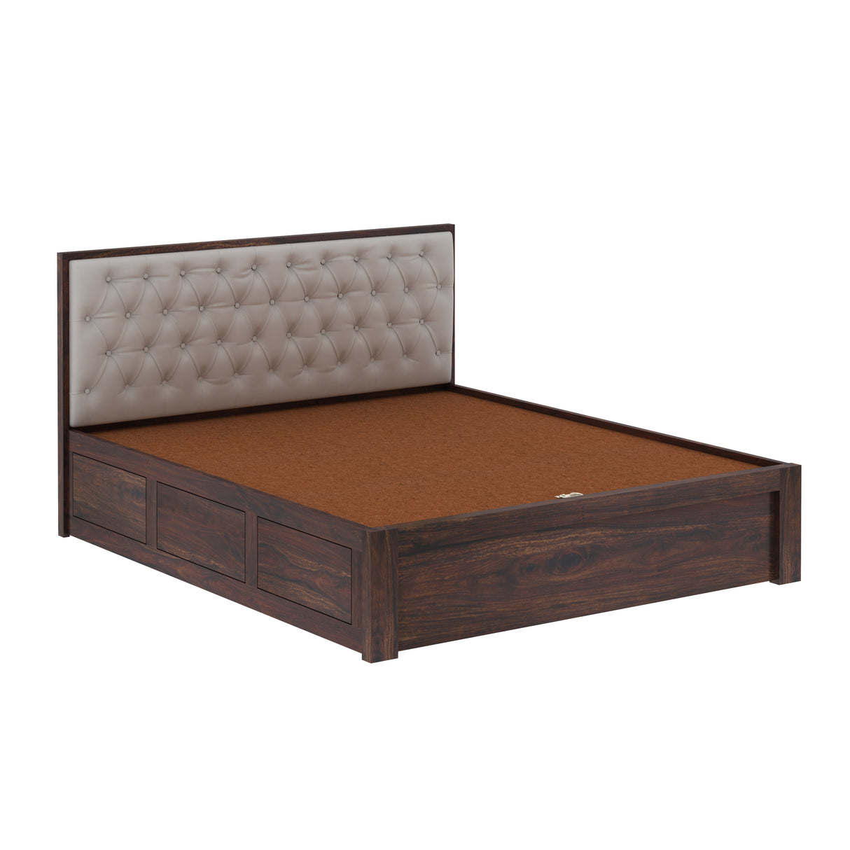 Decan Solid Sheesham Wood Bed with Hydraulic Storage and Upholstery Headboard - 3 Years Warranty