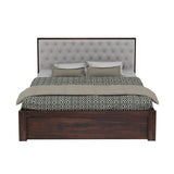 Decan Solid Sheesham Wood Bed with Hydraulic Storage and Upholstery Headboard - 3 Years Warranty