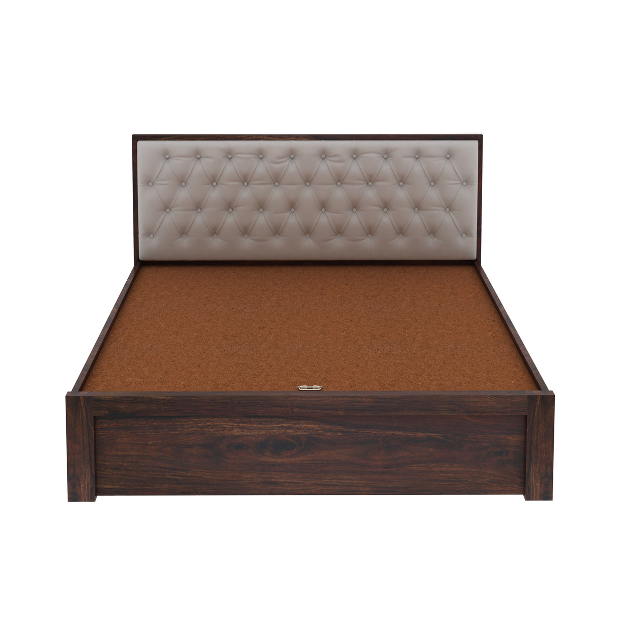 Decan Solid Sheesham Wood Bed with Hydraulic Storage and Upholstery Headboard - 3 Years Warranty