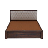Decan Solid Sheesham Wood Bed with Hydraulic Storage and Upholstery Headboard - 3 Years Warranty