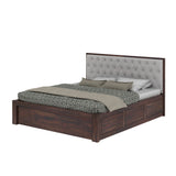 Decan Solid Sheesham Wood Bed with Hydraulic Storage and Upholstery Headboard - 3 Years Warranty
