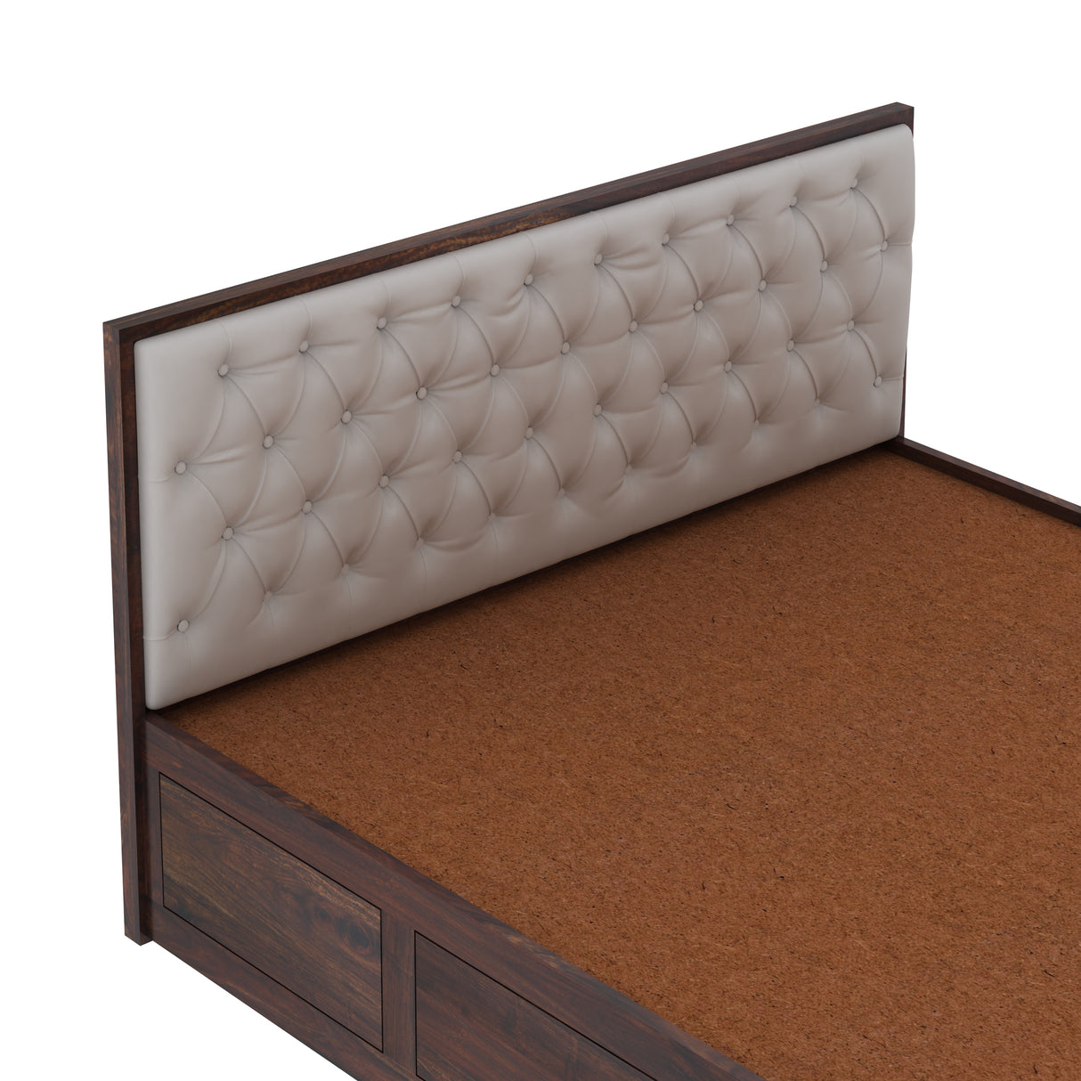 Decan Solid Sheesham Wood Bed with Hydraulic Storage and Upholstery Headboard - 3 Years Warranty