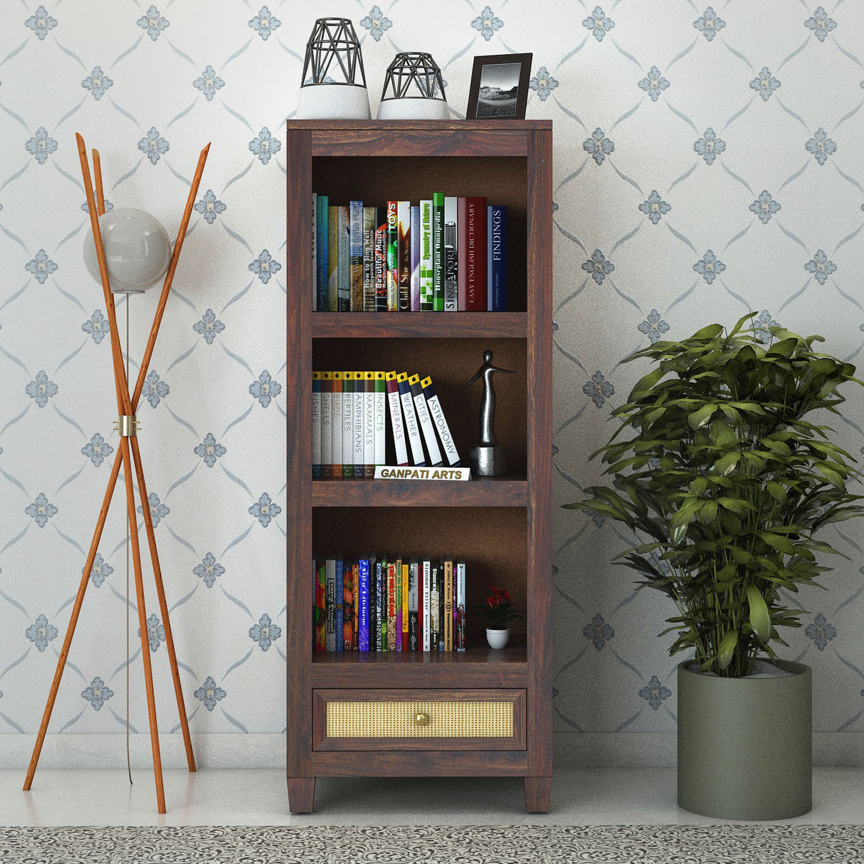 Syrus Solid Sheesham Wood Bookshelf With Drawer - 3 Years Warranty