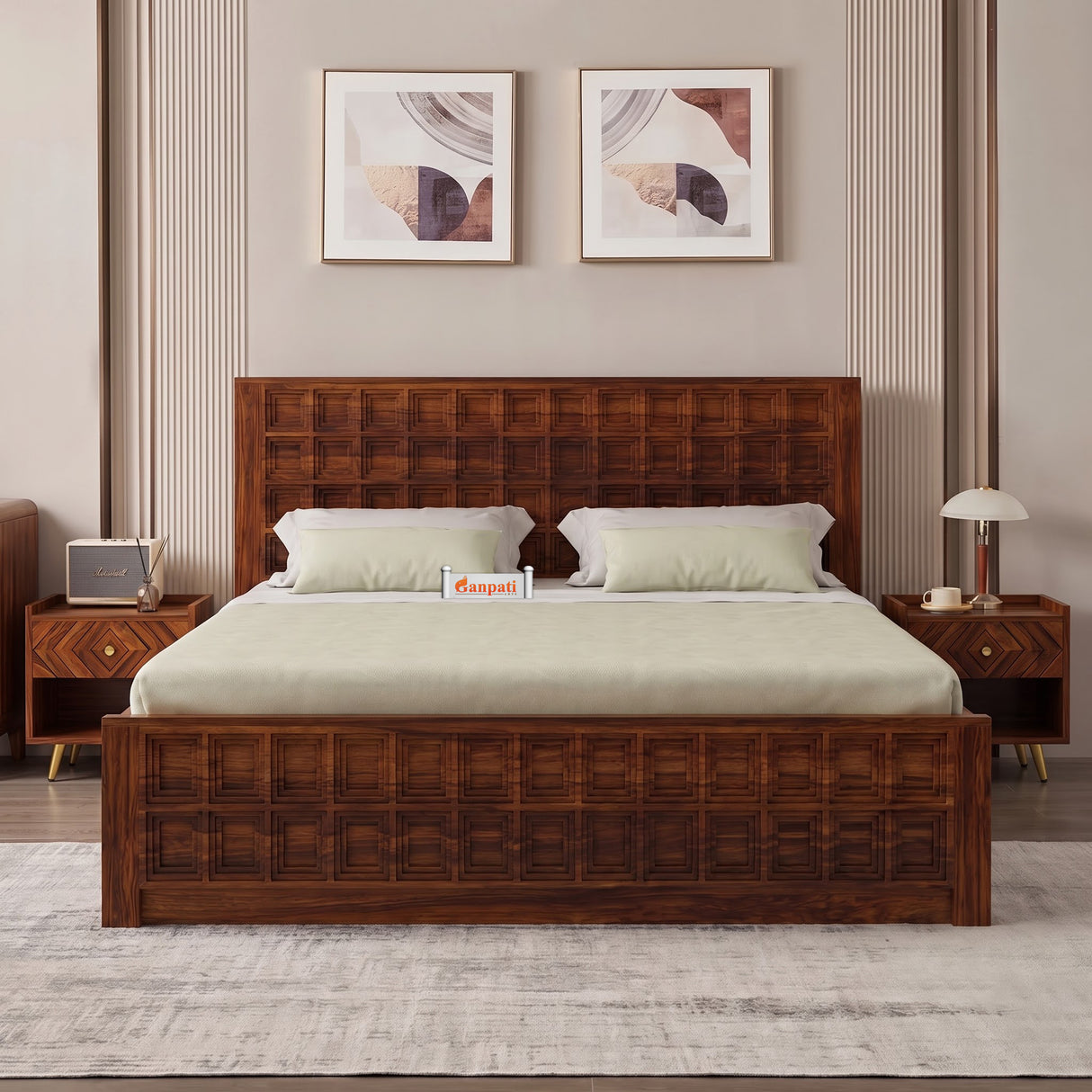 LUXOR Solid Sheesham Wood Box Storage Bed - 3 Years Warranty