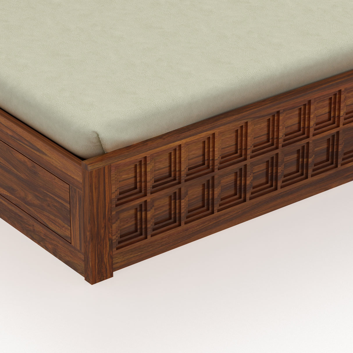 LUXOR Solid Sheesham Wood Box Storage Bed - 3 Years Warranty