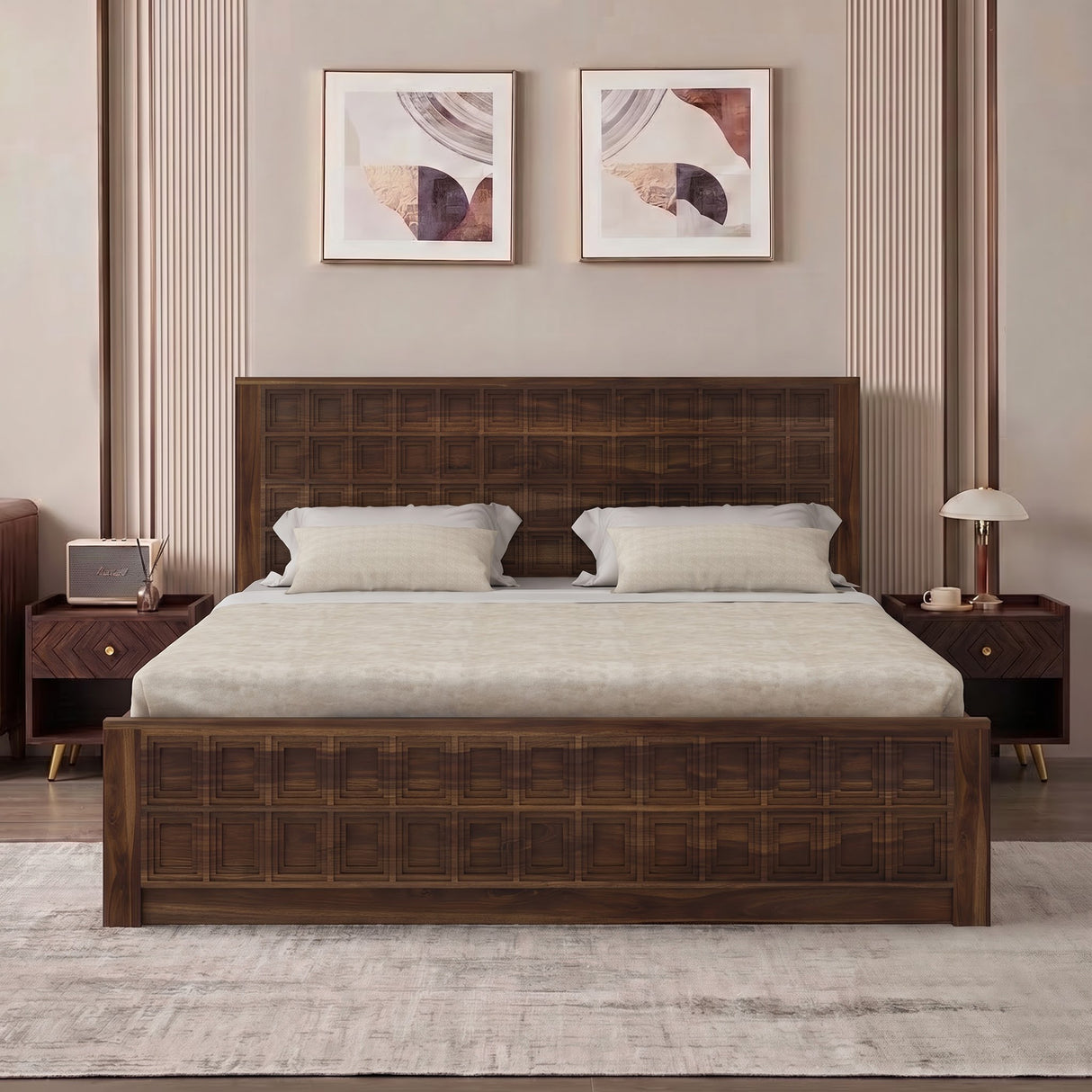 LUXOR Solid Sheesham Wood Box Storage Bed - 3 Years Warranty