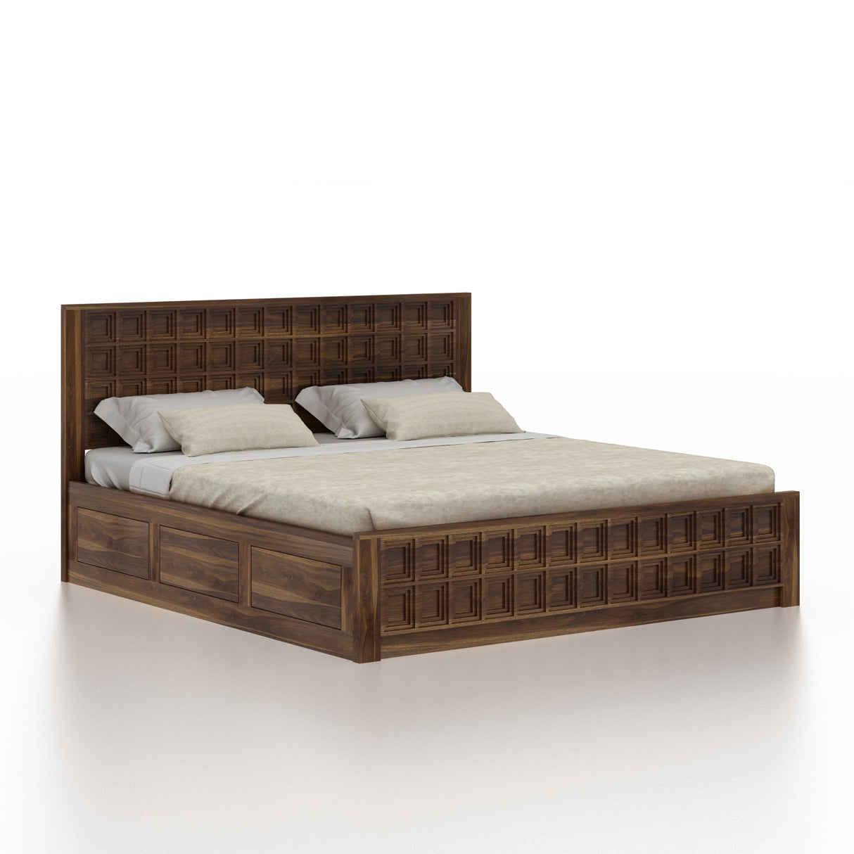 LUXOR Solid Sheesham Wood Box Storage Bed - 3 Years Warranty