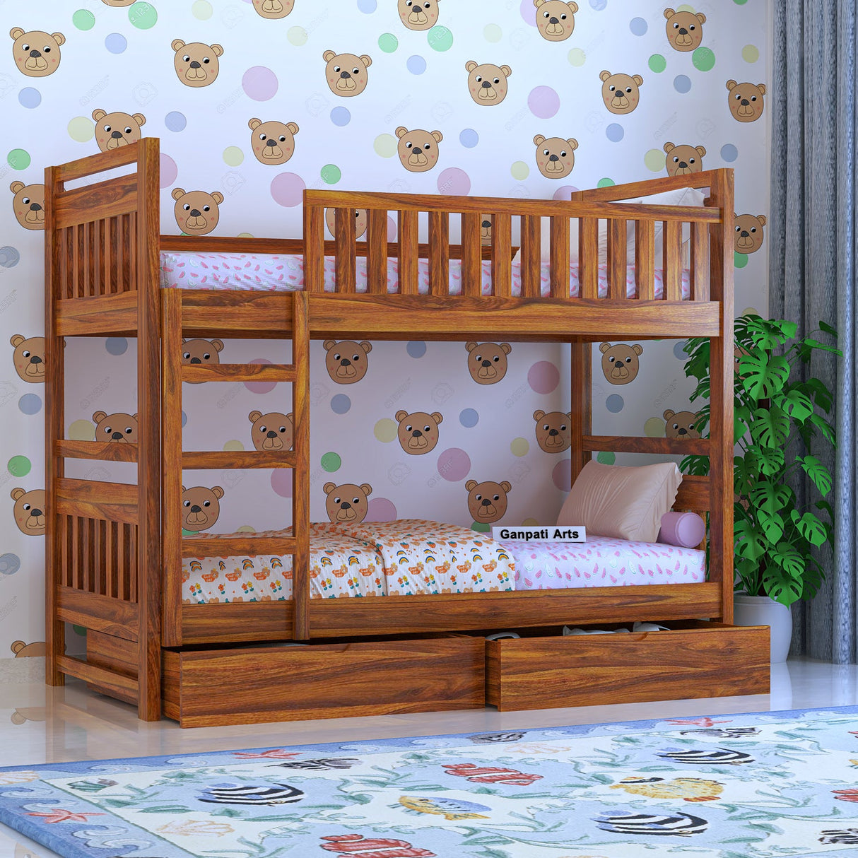Swift Solid Sheesham Wood Bunk Bed With Ladder & Two Drawer Storage - 3 years Warranty